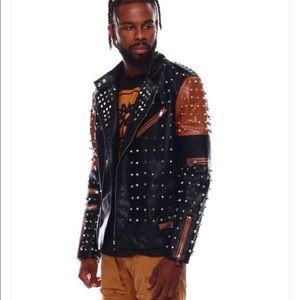 Robert Phillipe leather moto racer jacket w studs & tiger patch ROCKSTAR bnwt**